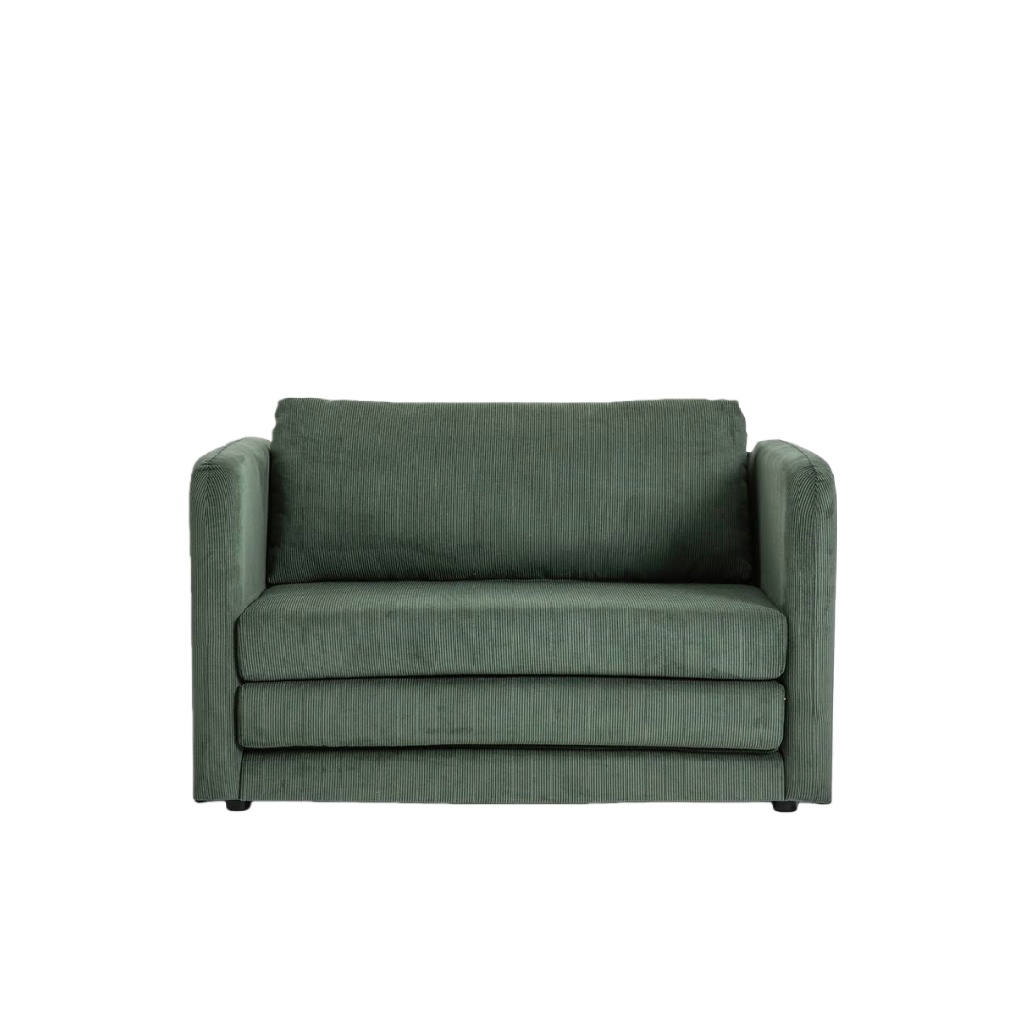 Canapé 2 places en velours côtelé vert – design scandinave compact – confort moderne