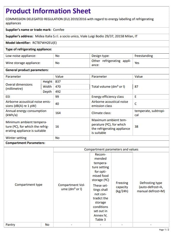 COMFEE' RCT87WH2(E) Réfrigérateur Congélateur Sous Plan, Petit Réfrigérateur Congélateur 87L avec Éclairage, Étagères Amovibles, Thermostats Réglables