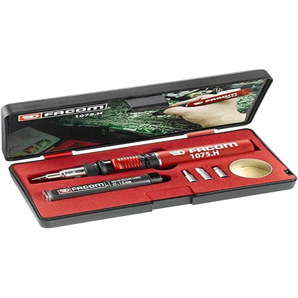 FACOM - Fer à Souder Gaz - 1075.H - Kit Soudure 24W - Température de la Panne 250°C-550°C - Chalumeau 1100°C - Température Max. 1300°C - Allumage par Piezo - Utilisation 55min Max. par Charge : Bricolage
