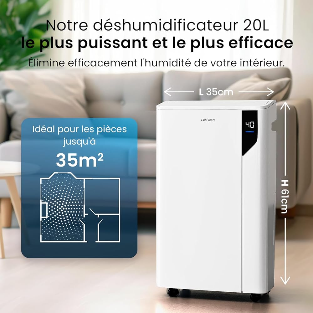 Pro Breeze Déshumidificateur d Air 20L/Jour - Deshumidificateur économe en énergie avec Mode Séchage des Vetements, Capteur et indicateur d'humidité, Filtre - Absorbeur d'humidité et moisissures : Cuisine et Maison