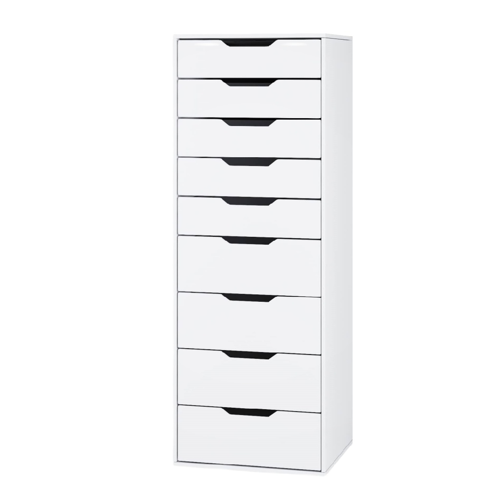 Commode haute 9 tiroirs blanche – meuble de rangement moderne, design minimaliste, pour chambre, bureau ou maquillage