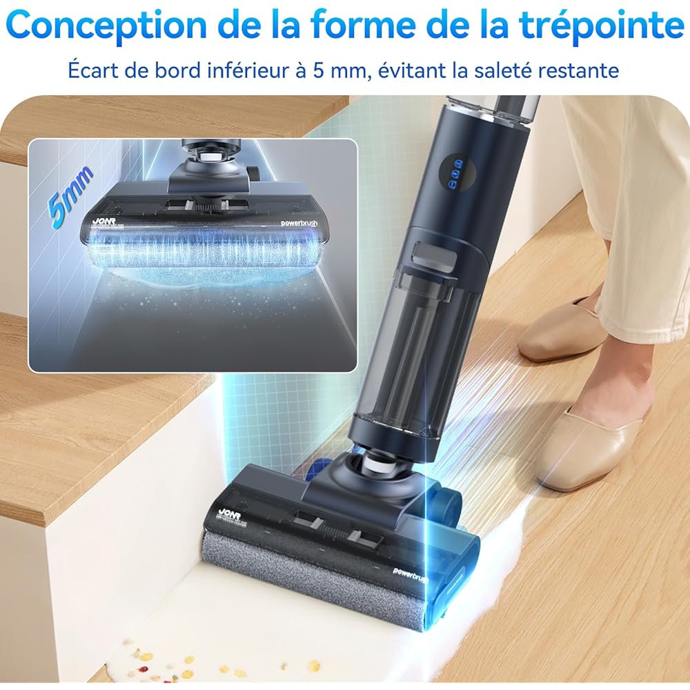 JONR ED12 Pro Aspirateur Eau et poussière sans Fil, Nettoyage Triangulaire, autonettoyage à l'eau Chaude, séchage à l'air Chaud, réservoir d'eau de 850 ML : Cuisine et Maison