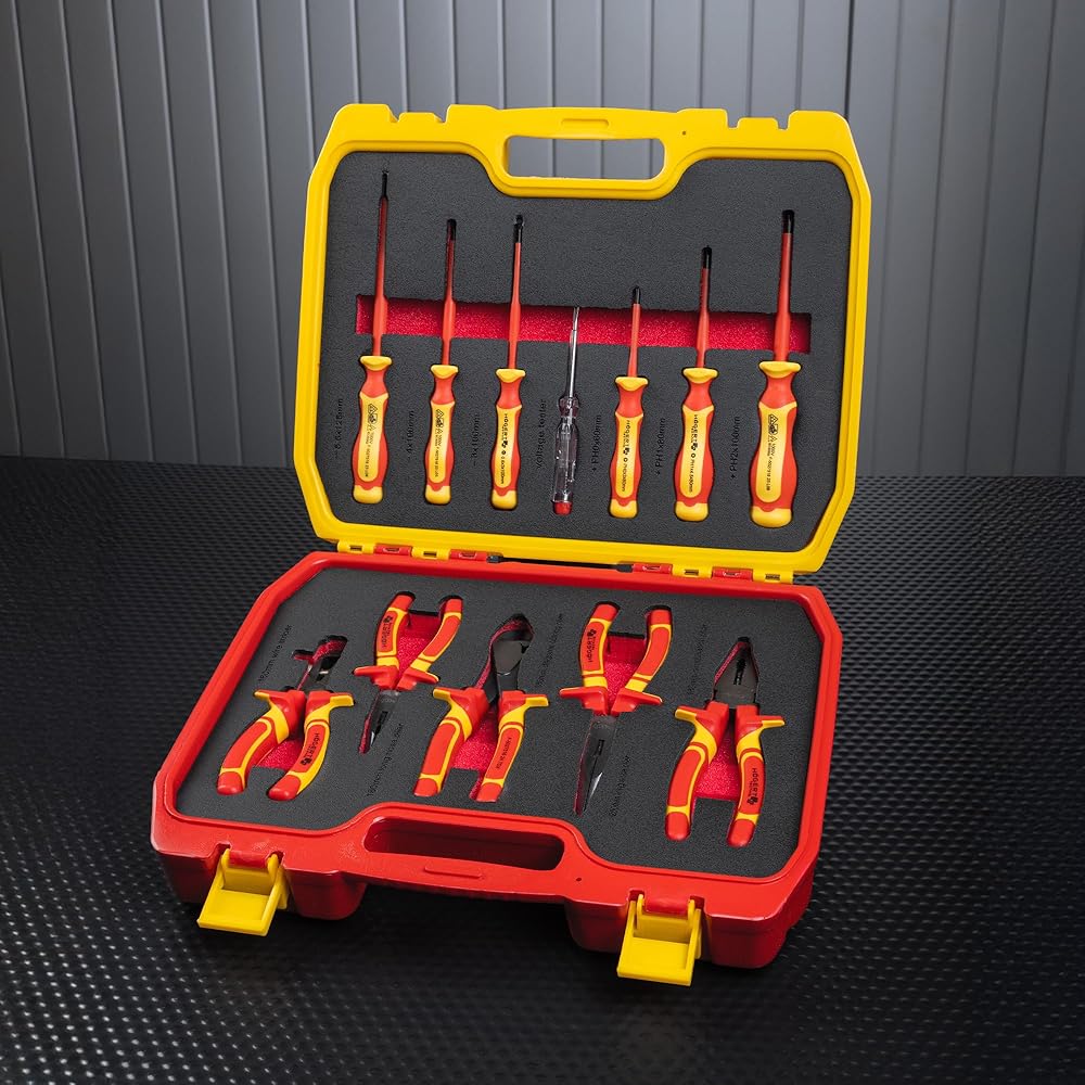 Högert Technik - Kit d'outils isolés 1000 V, 12 pièces | Kit d'outils électriciens | Coffret en plastique pratique : Bricolage