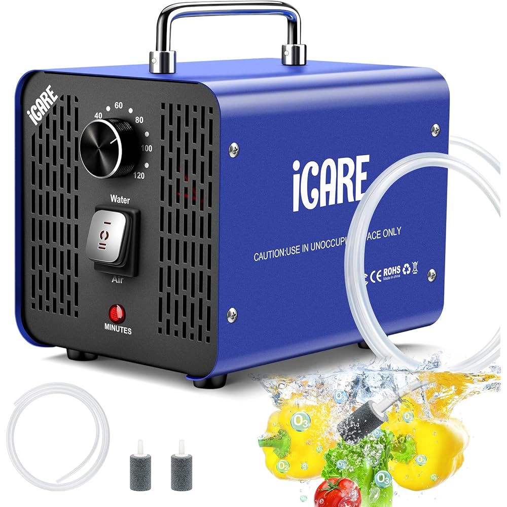 Générateur d'Ozone pour Eau et Air, 45000mg/h Purificateur d'Air à l'Ozone Éliminateur D'Odeurs avec Minuteur pour Salle de Bain, Cuisine, Animaux Domestiques, Voitures, Fumée, Eau, Fruits, Légumes : Cuisine et Maison