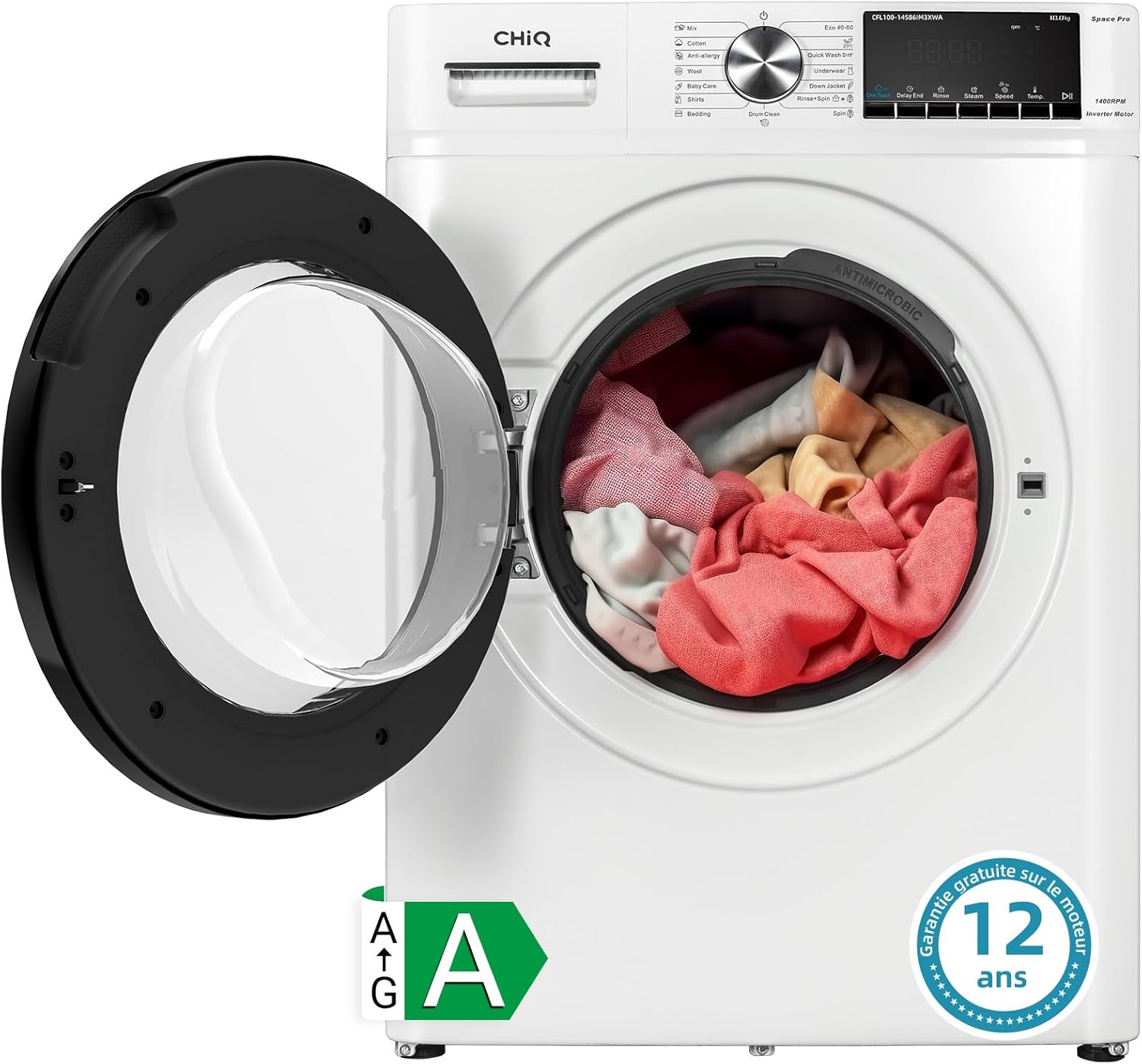 Lave-linge CHiQ à chargement frontal 10 kg CFL100-14586IM3XWA, blanc