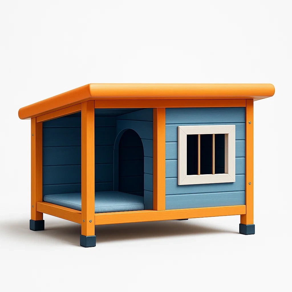 Niche pour chien en bois de pin bleu et orange 120x95x100 cm