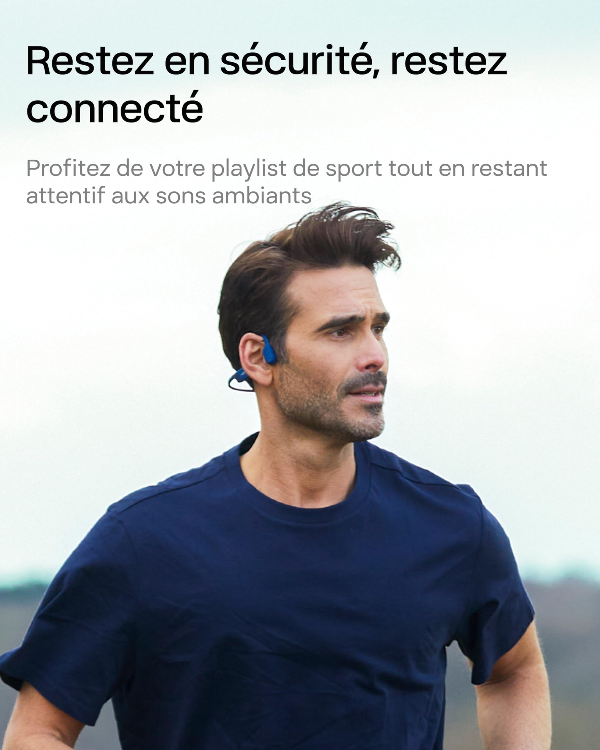 SHOKZ OpenRun Casque à Conduction osseuse, écouteurs Bluetooth Oreilles Libres pour Le Sport avec Micro, Casque sans Fil étanche IP67 8 Heures d’autonomie, USB-C, Bandeau de Sport, Bleu