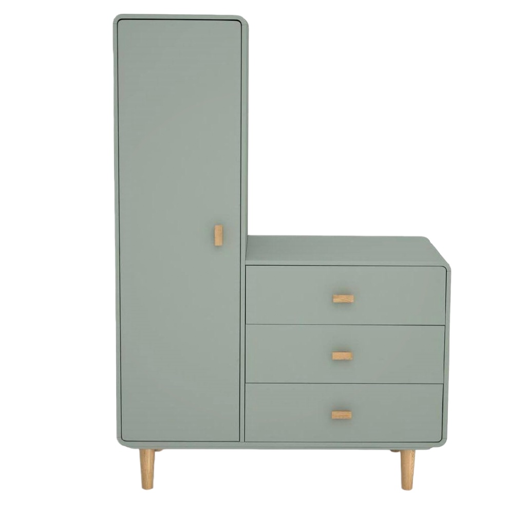 Commode Armoire Design Scandinave avec 3 Tiroirs et Porte - Couleur Vert Sauge