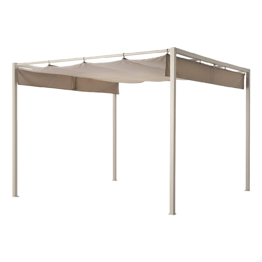 Pergola en aluminium avec toile coulissante beige — 3 × 3 m — structure résistante