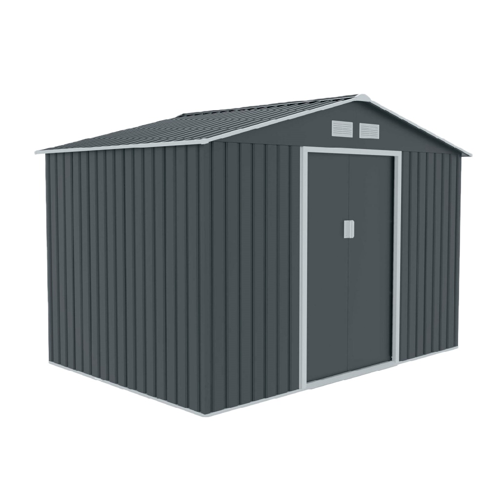 Abri de jardin en métal gris anthracite avec double porte coulissante