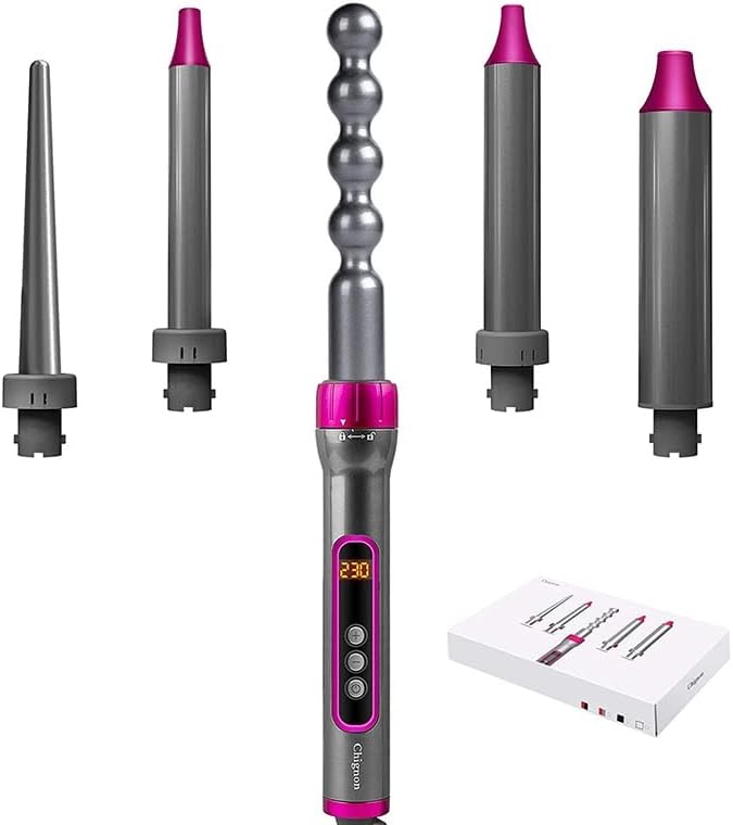 KKMNDE Ensemble de Baguettes de Fer à friser 5 en 1, Rouleaux à bigoudis de 19 à 32mm, Pinces à friser à Chauffage instantané avec écran LCD et réglage de la température