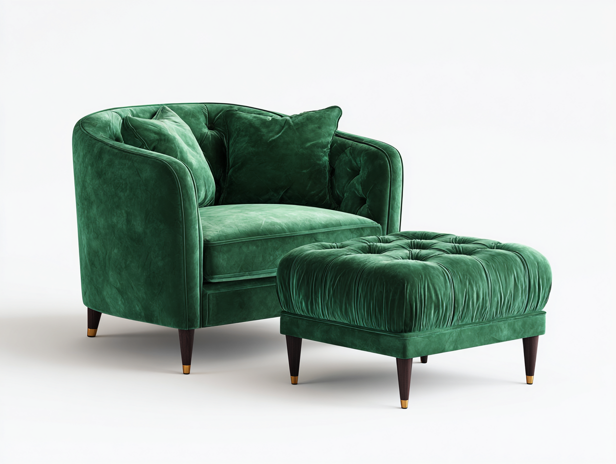 Fauteuil en tissu 90x85x80 cm - vert - design contemporain avec tabouret repose-pieds