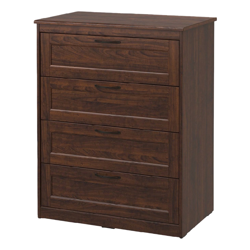 Commode 4 tiroirs finition noyer foncé – style classique et élégant