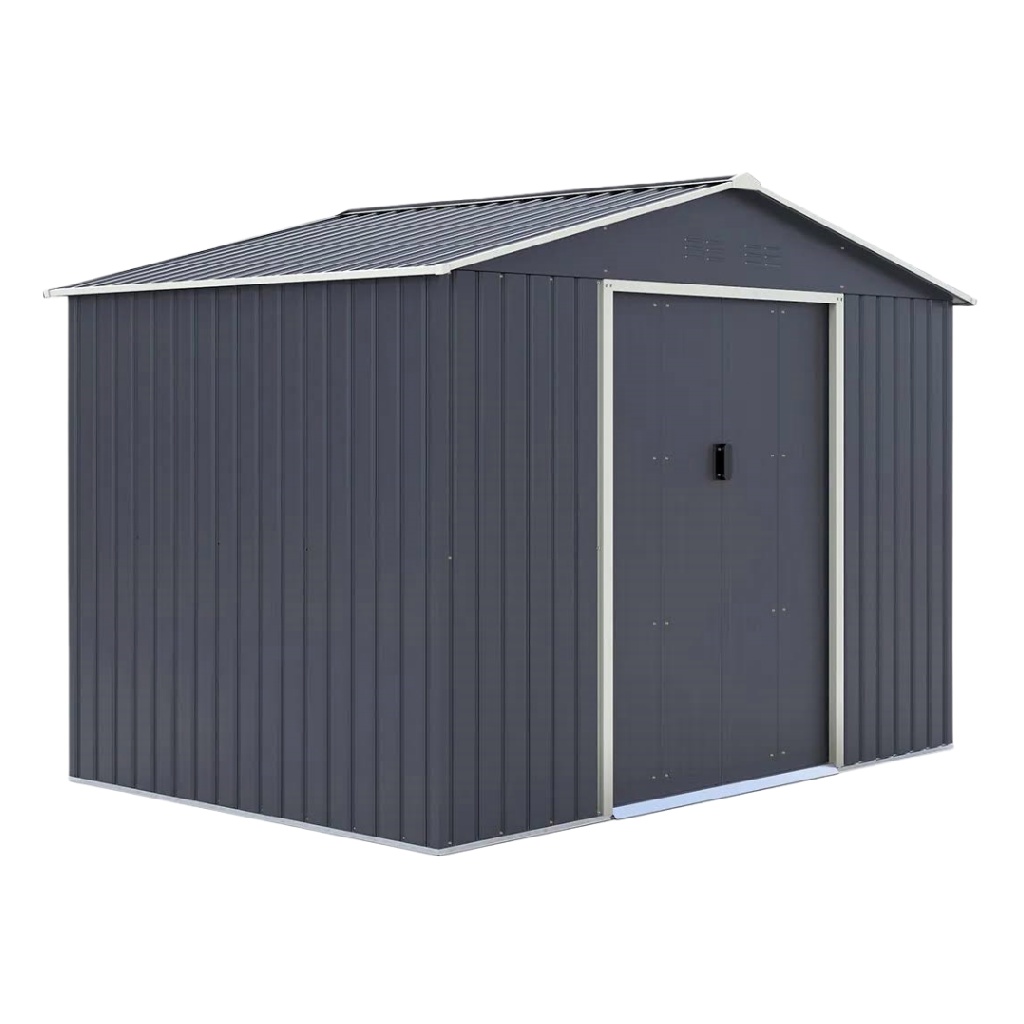 Abri de jardin imitation bois gris avec double porte et fenêtres