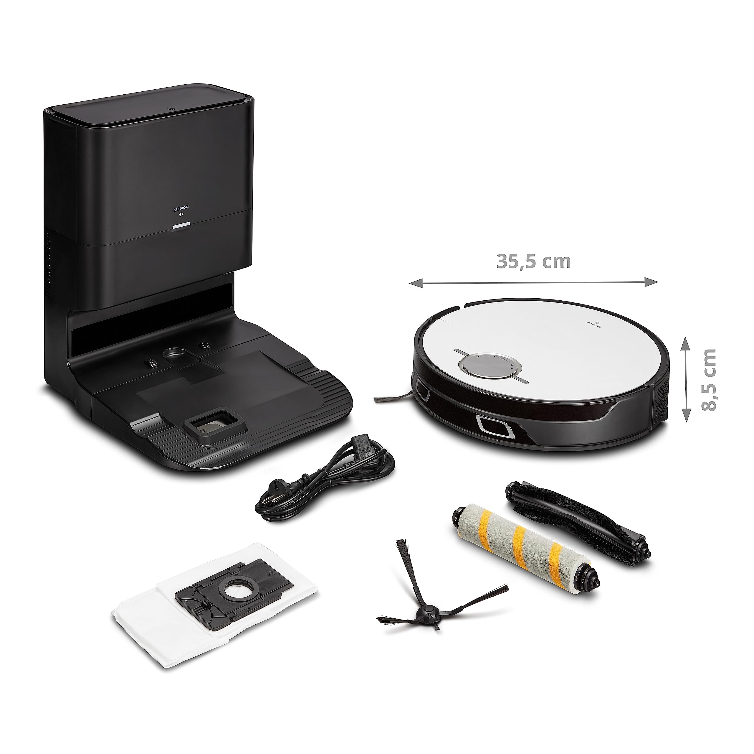 MEDION Robot aspirateur avec Station d'aspiration et de Balayage X50 SW (Navigation Laser, 8 000 Pa, aspirateur 2en1 Alexa, Un Plan précis, Zones Go &