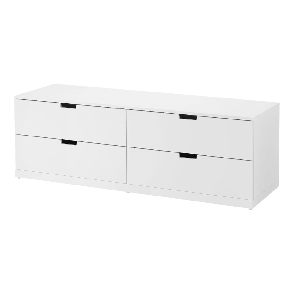 Meuble bas 4 tiroirs en bois blanc – 160×45×48 cm, design moderne, garantie 2 ans