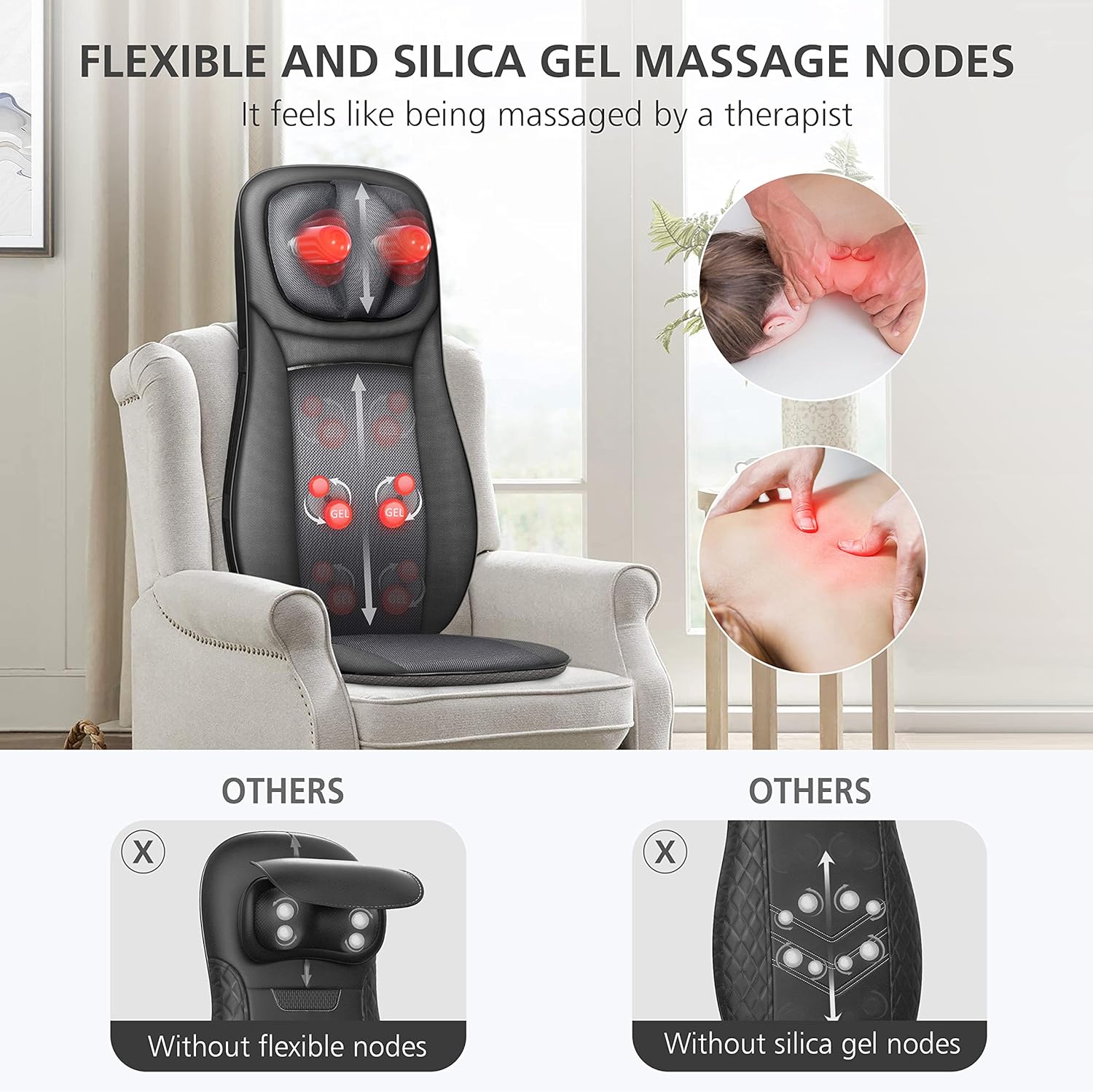 SNAILAX Fauteuil Massant Shiatsu Coussin de Massage Dos avec Chaleur - Siege Massant pour Massage du Cou et du Dos dans Bureau&Domicile Cadeau Anniversaire et Nol pour Maman/Papa/Homme/Femme/Couple