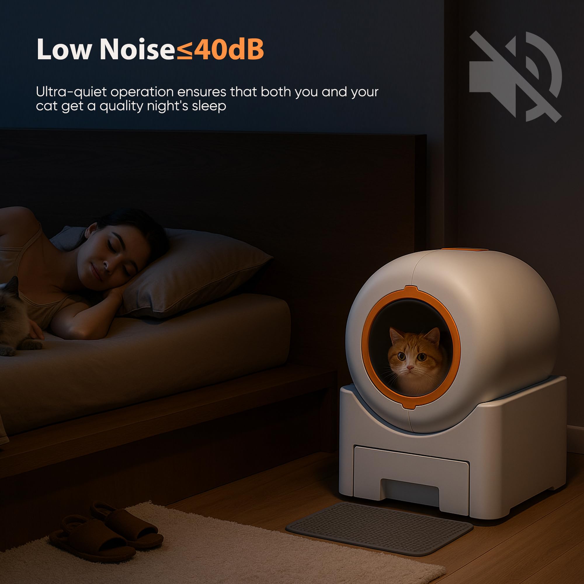 serebrant Litiere Chat Autonettoyante Bac à Litière Autonettoyante pour Chat Litière Automatique 64L Bac à Litter Automatic, Anti-fuites/Anti-pincemen