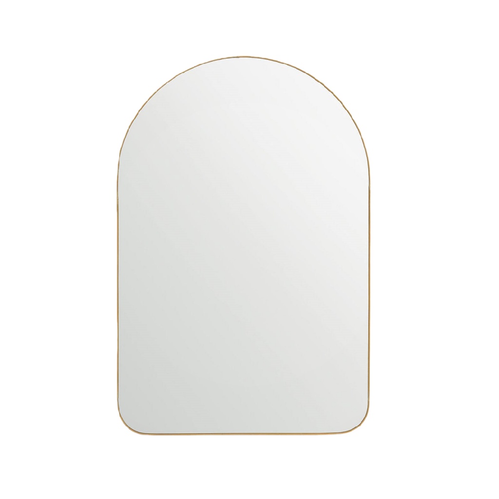 Miroir mural doré, forme arquée minimaliste, style moderne chic, 90 × 60 cm