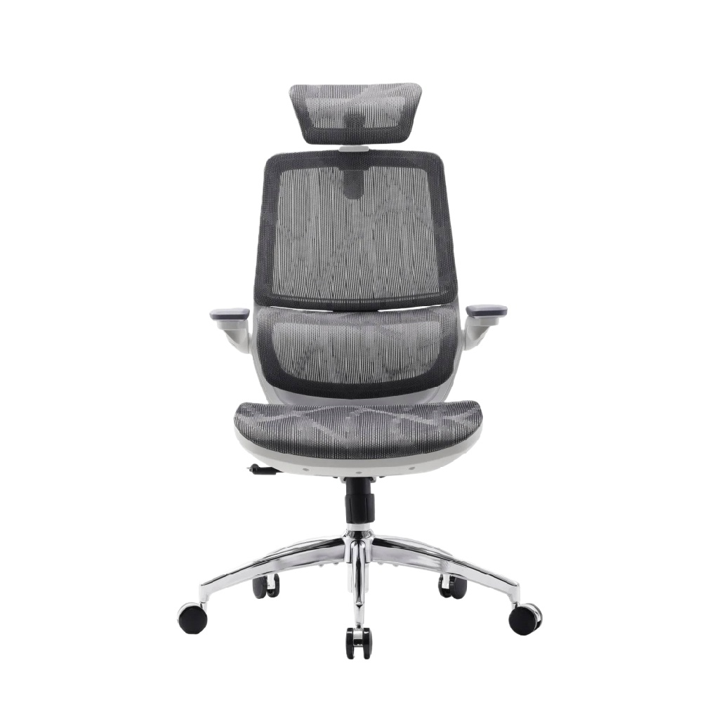 Chaise de bureau ergonomique en maille respirante avec appui-tête et base métallique