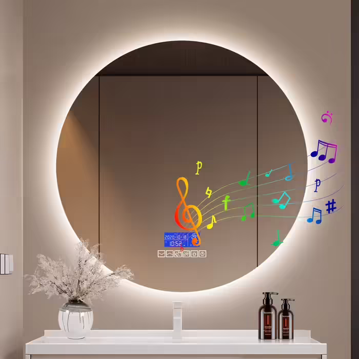 Miroir Rond LED 100 Cm Pour Salle De Bain Bluetooth Affichage Température Anti buée