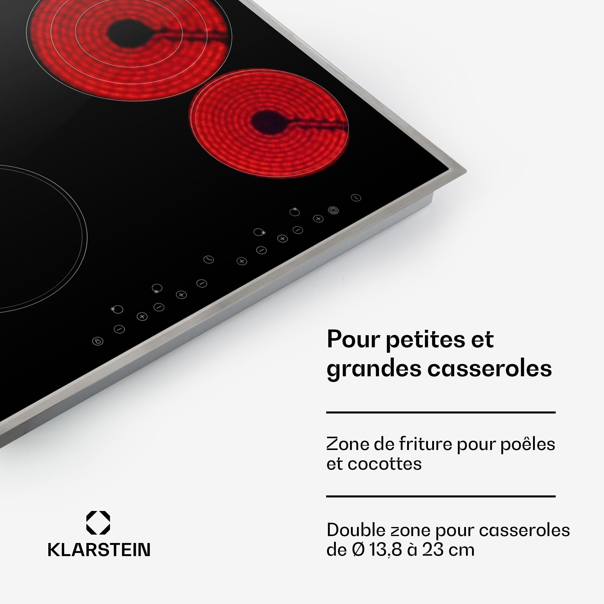 Klarstein Plaque Vitrocéramique Encastrable 6500W, Table de Cuisson Induction 4 Feux, Contrôle Tactile, Table de Cuisson Électrique 4 Foyers