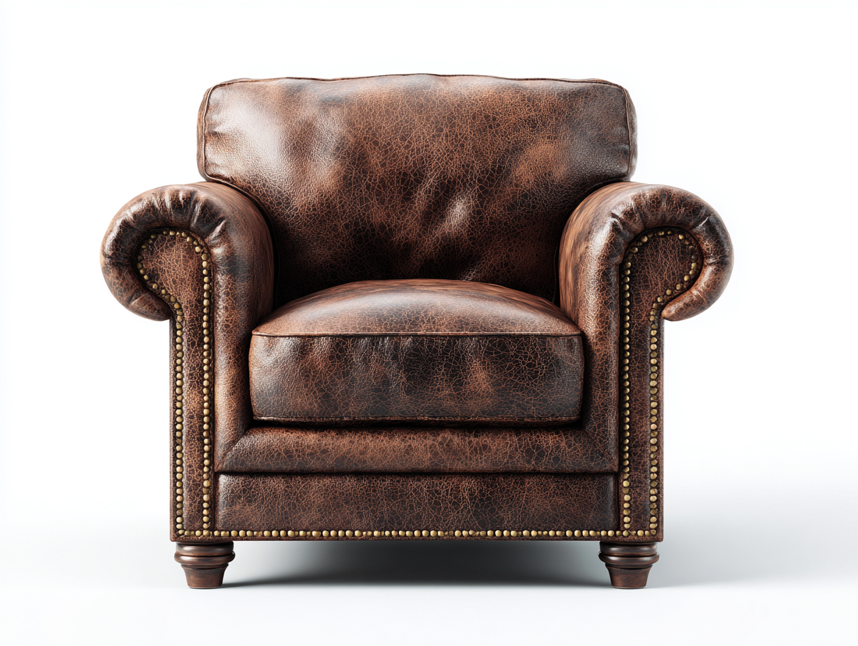 Fauteuil en cuir véritable 95x90x88 cm - brun - style vintage