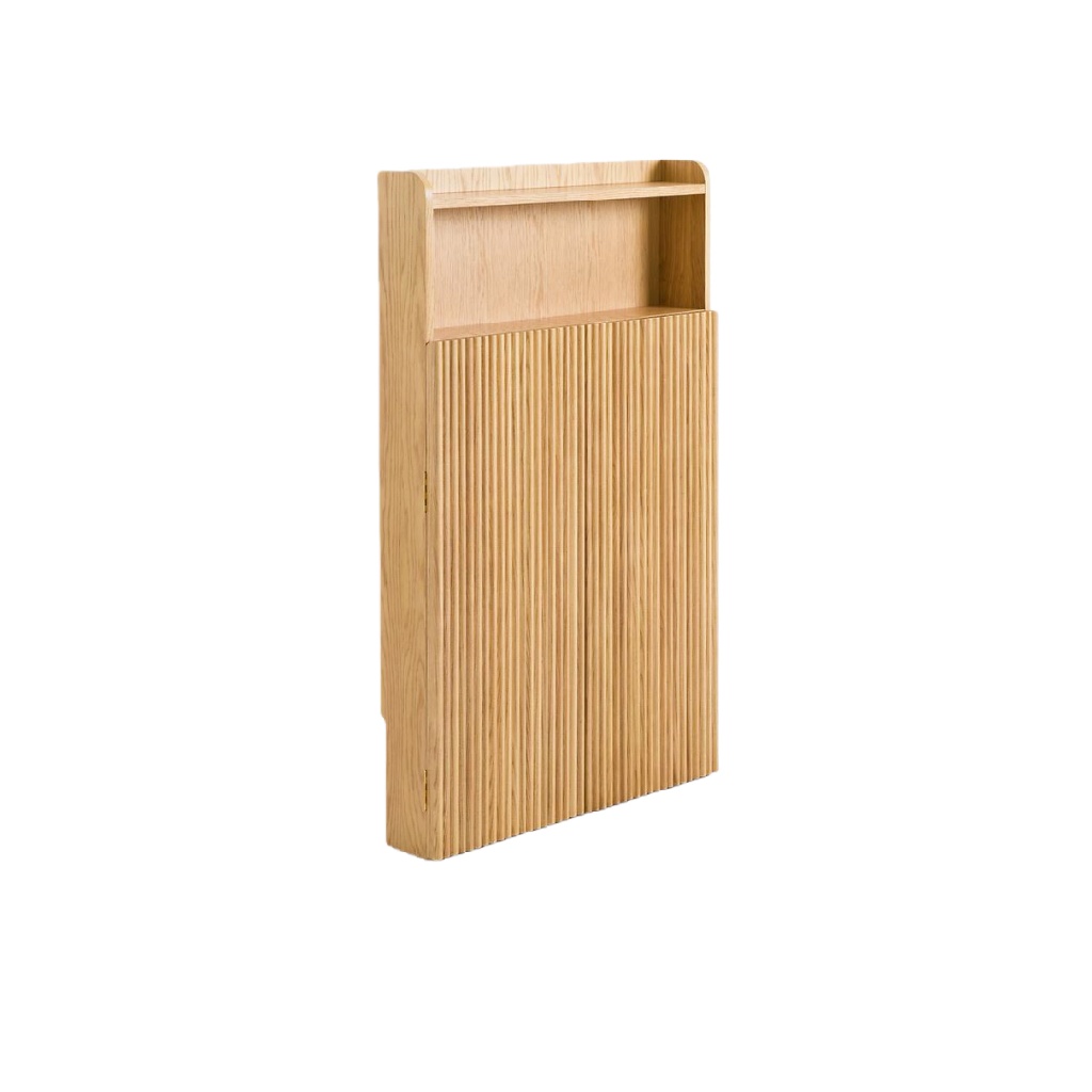 Bureau mural pliant en bois — Design compact à lattes verticales