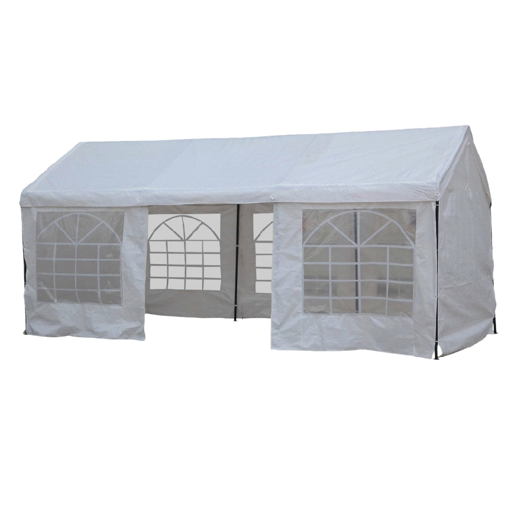 Tente de réception blanche 6 × 3 m avec parois latérales et fenêtres – barnum de jardin pour événements extérieurs