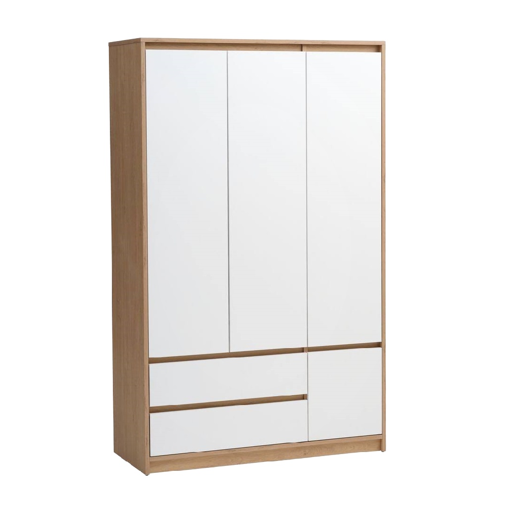 Armoire contemporaine blanc et chêne clair avec tiroirs – 120×50×190 cm