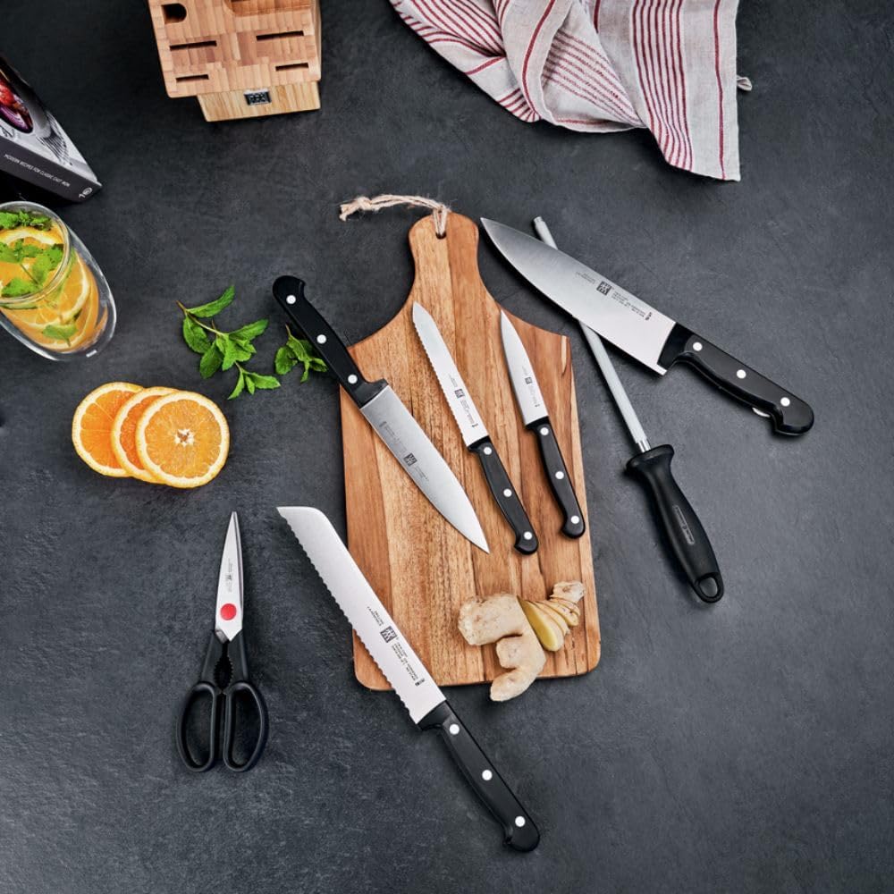 ZWILLING Bloc de Couteaux (8 pièces), Bois Clair, 28 x 12 x 32 cm, Noir, série Twin Chef 2 : Cuisine et Maison
