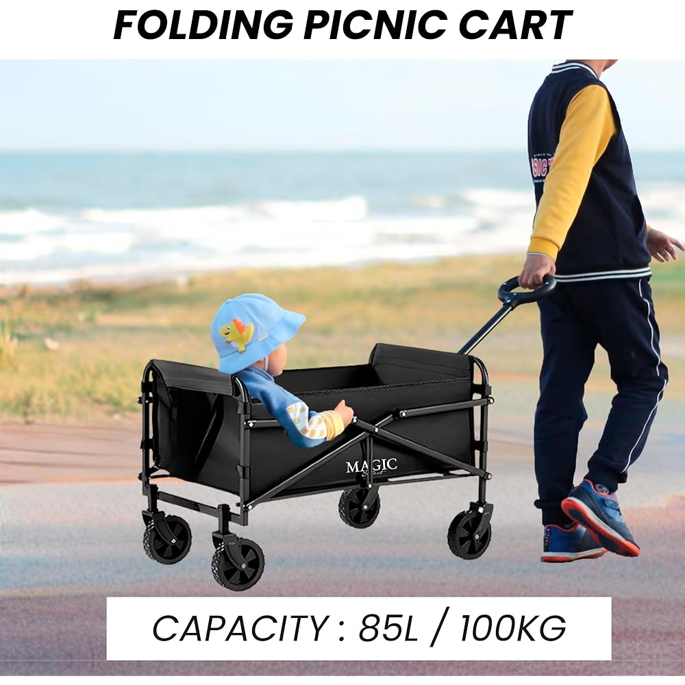 Chariot de Plage Pliable pour Le Camping, Le Pique-Nique. Chariot de Jardin. Chariot de Transport avec Sac et Poignée Réglable. Brouette : Cuisine et Maison