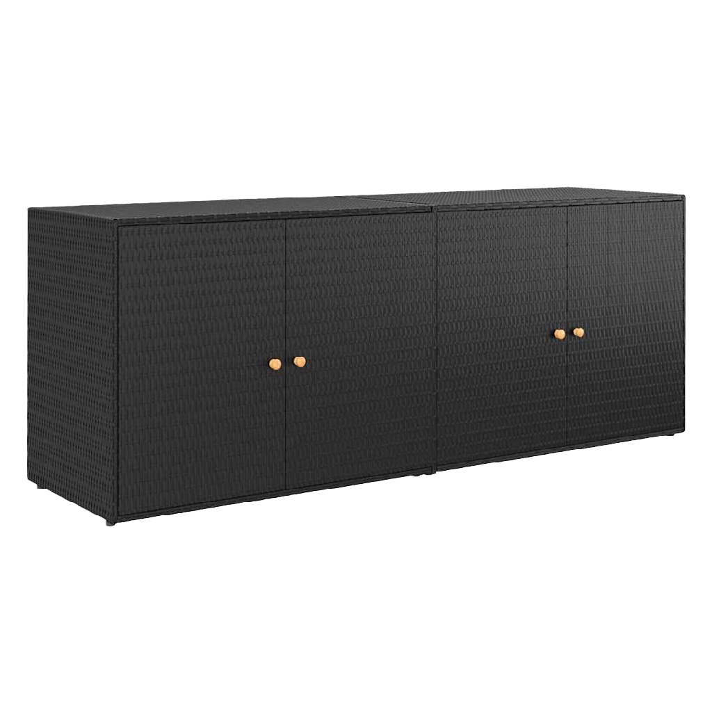 Buffet de rangement extérieur en rotin synthétique – noir – 4 portes