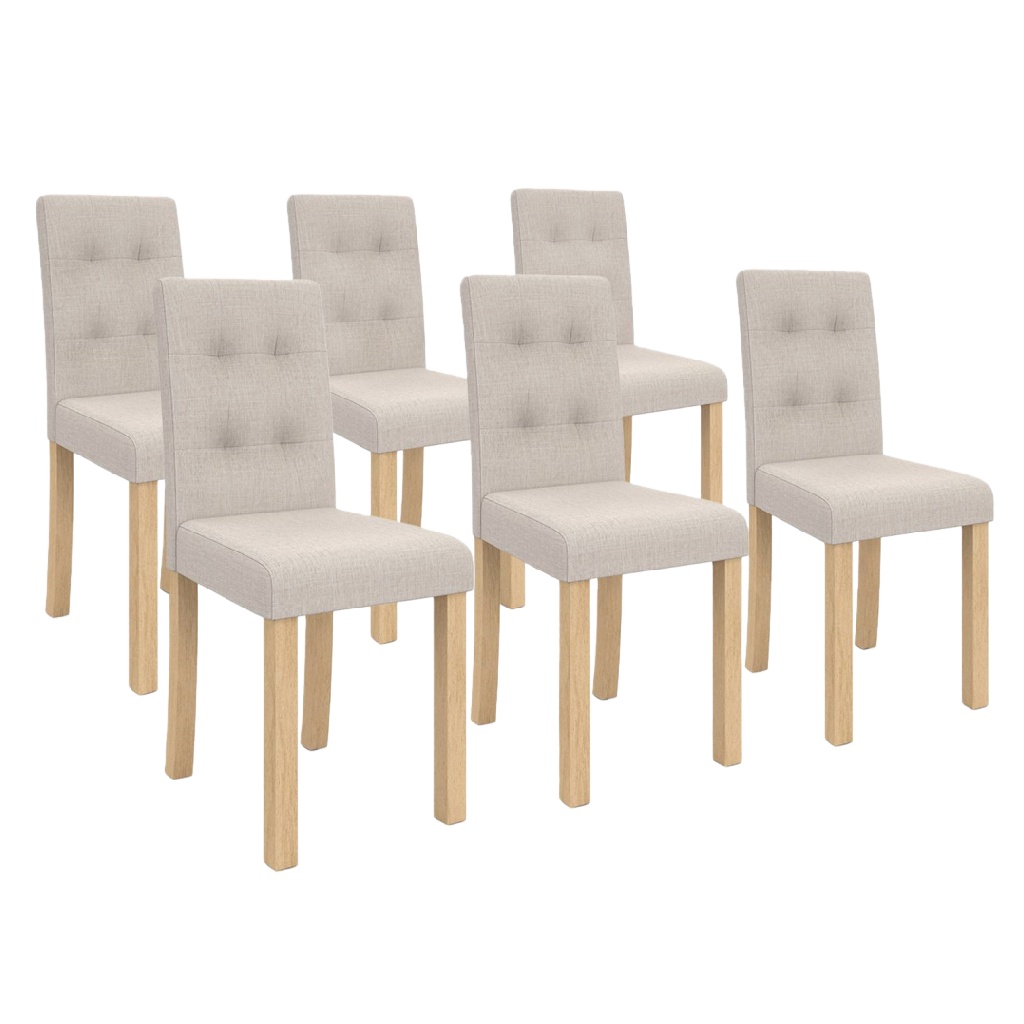 Lot de 6 chaises de salle à manger en tissu beige avec pieds en bois clair