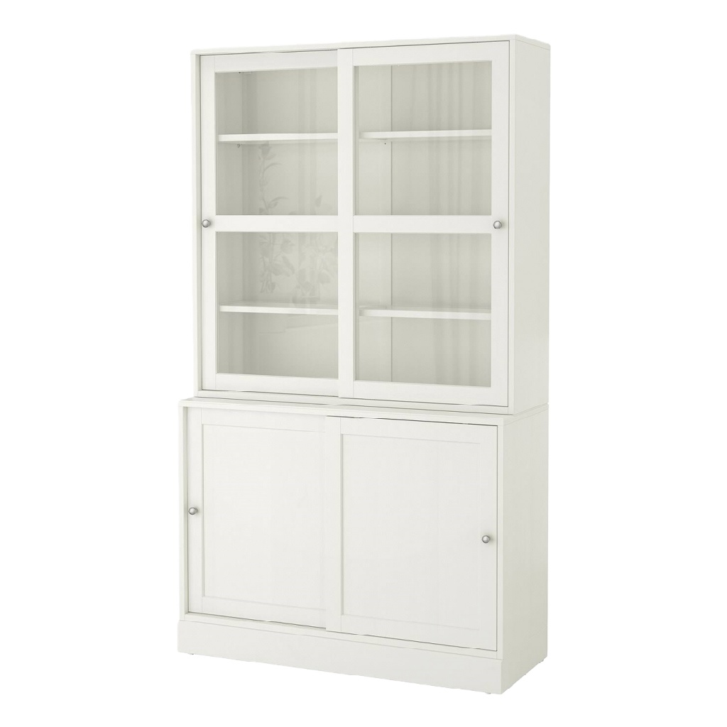 Vitrine buffet blanc avec portes coulissantes — haut vitré & bas fermé — style scandinave