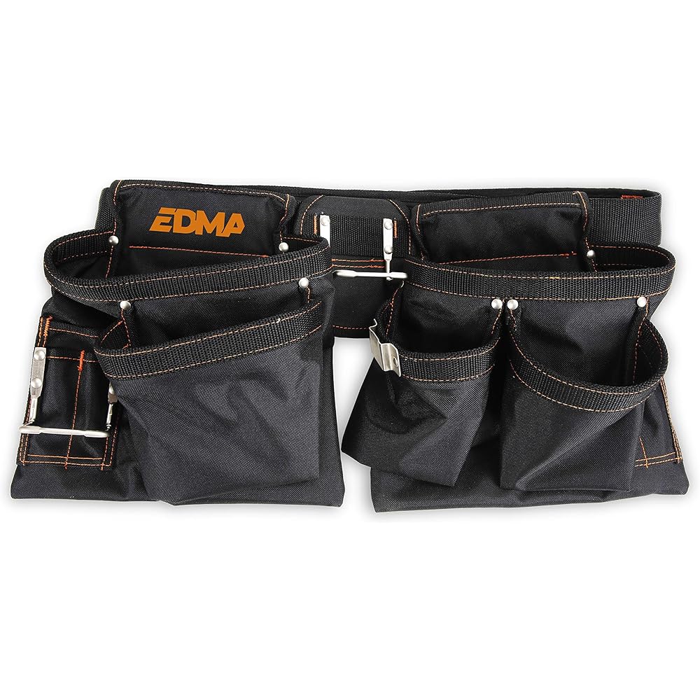 EDMA 280055 Ceinture Poche Nylon-Sac Outils avec 12 Rangements pour Bricoleur-2 Porte Marteaux-Sangle Réglable-280055-Outil de Travaux pour Professionnel et Particulier : Bricolage