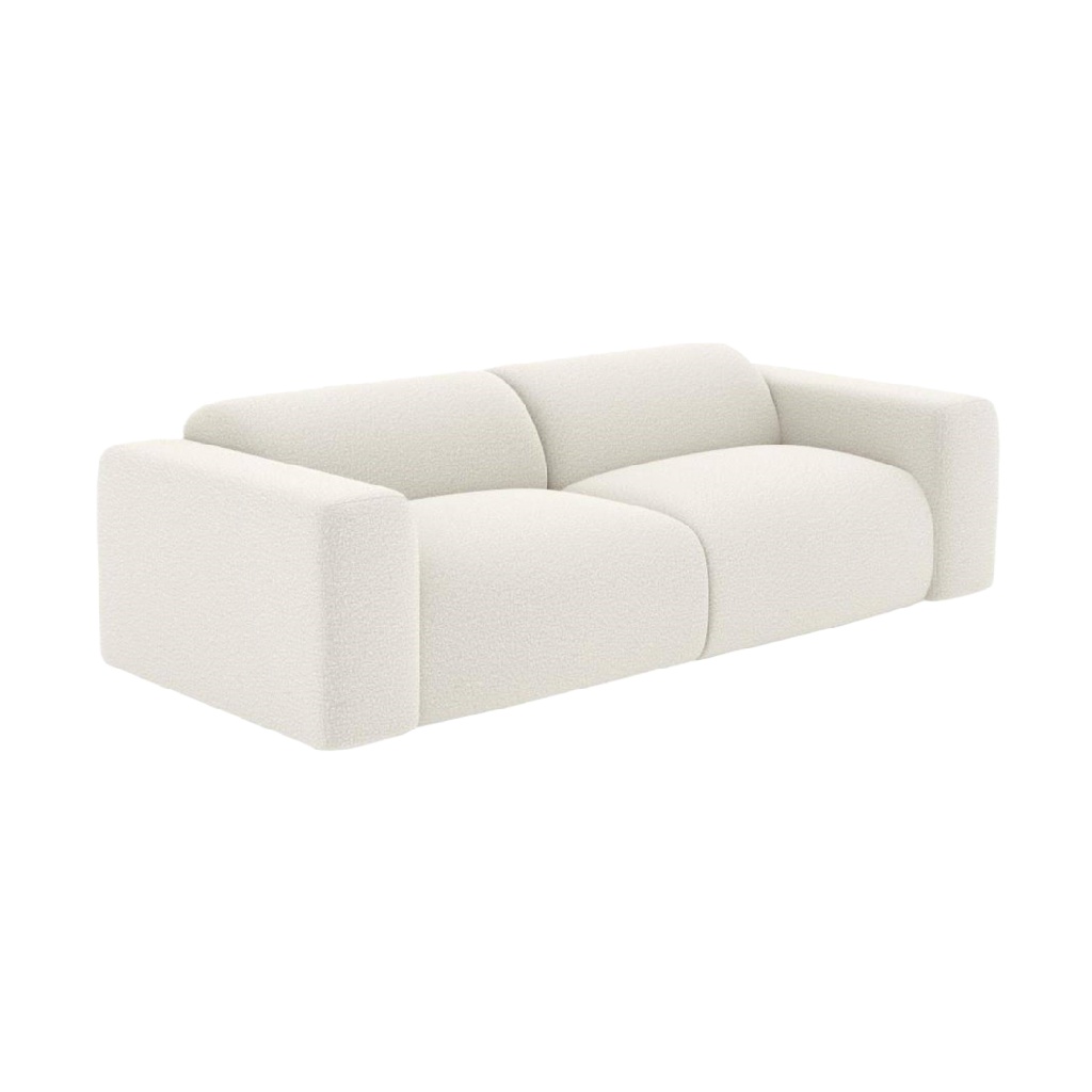 Canapé 3 places en tissu bouclette blanc – design contemporain aux formes arrondies – confort haut de gamme