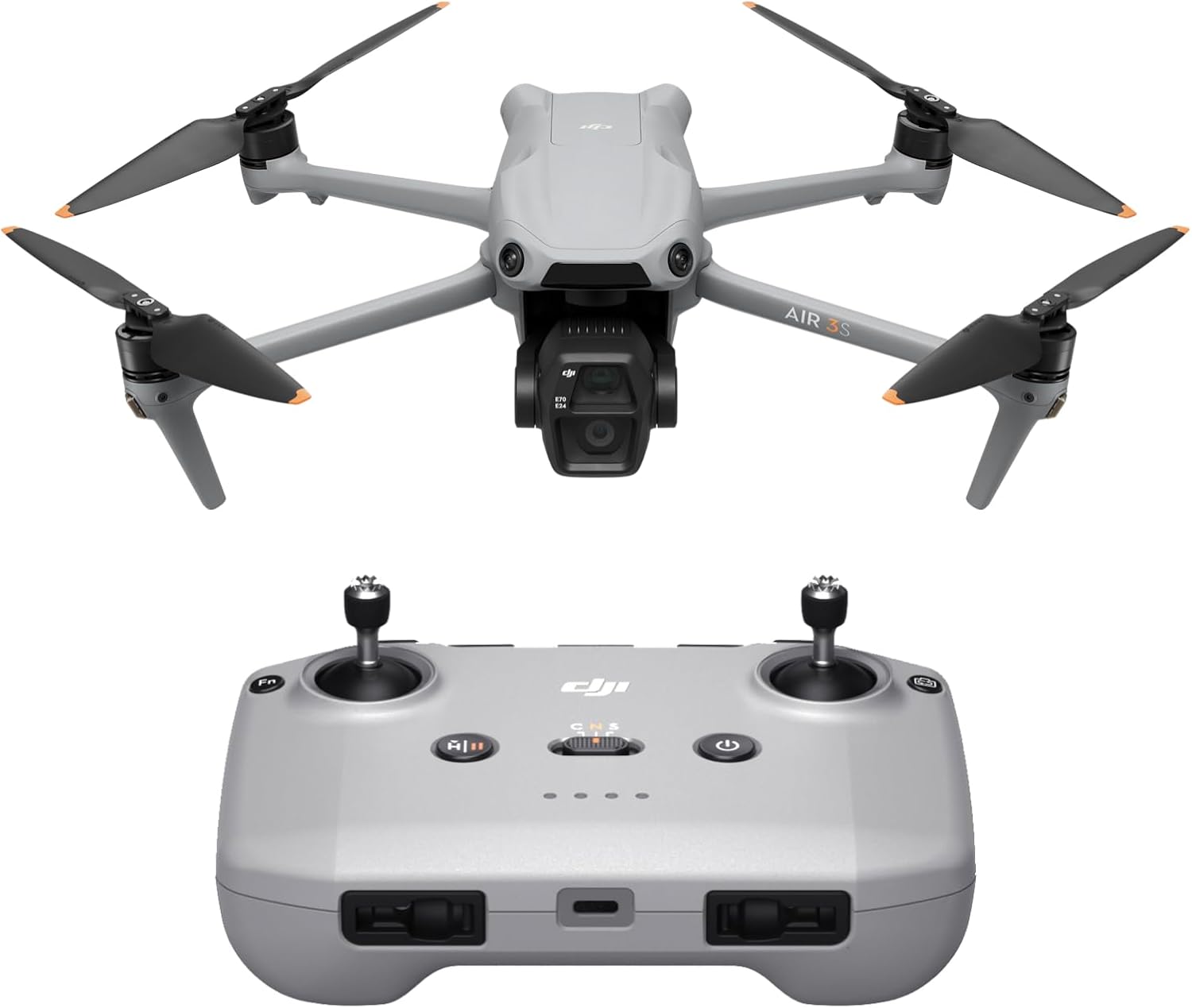 DJI Air 3S (RC-N3), drone avec caméra 4K, drone à double cam avec capteur CMOS grand-angle 1'', vidéo HDR 4K/60 ips et 14 stops de plage dynamique, temps de vol max. de 45 min, transmission sur 20 km