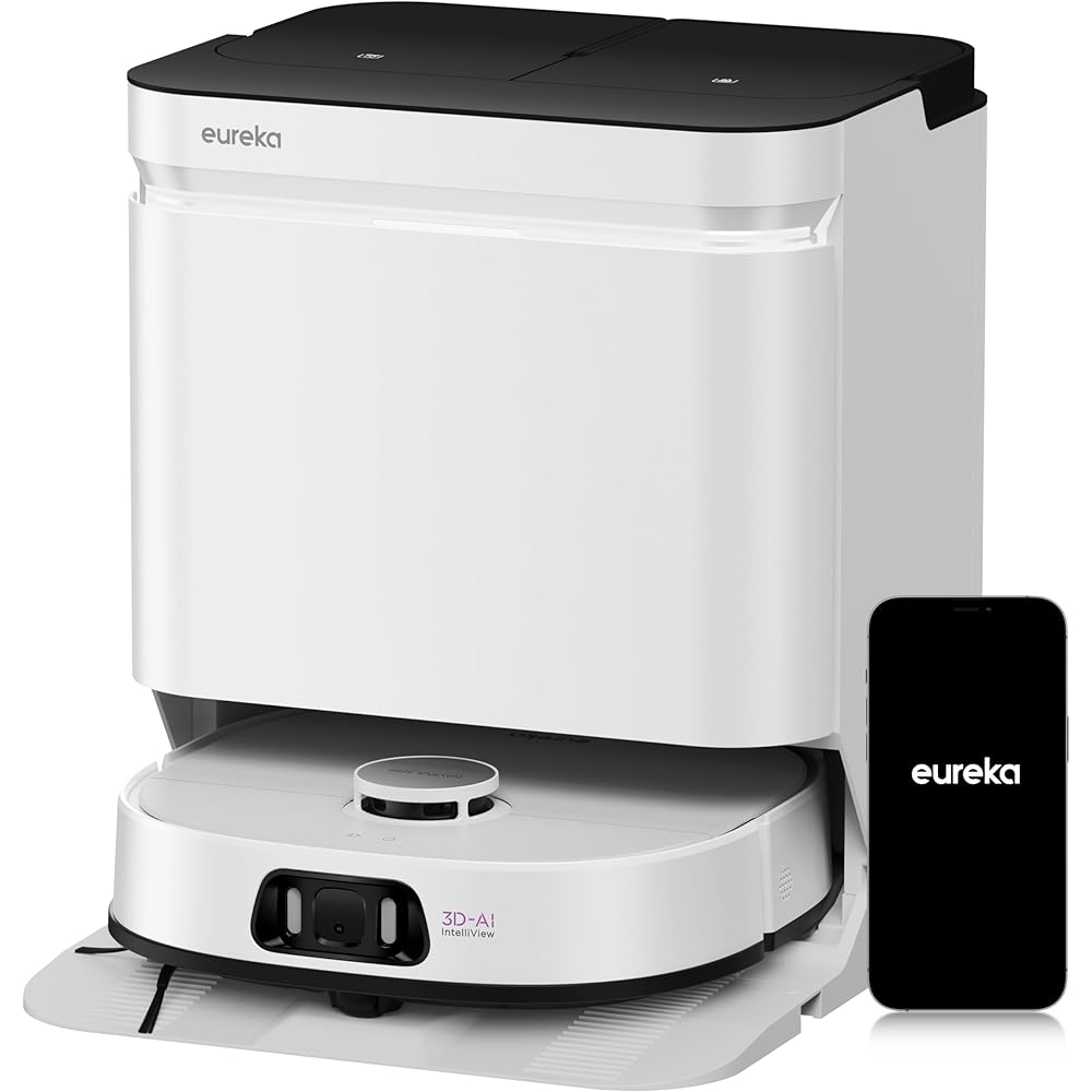 EUREKA J15 Ultra Robot Aspirateur Laveur 19 000 Pa avec Serpillière Extensible Relevable, Brosse Anti Enchevêtrement, Aspirateur Robot avec Station avec Lavage à l'eau Chaude 75°C, Batterie 5 200 mAh : Cuisine et Maison