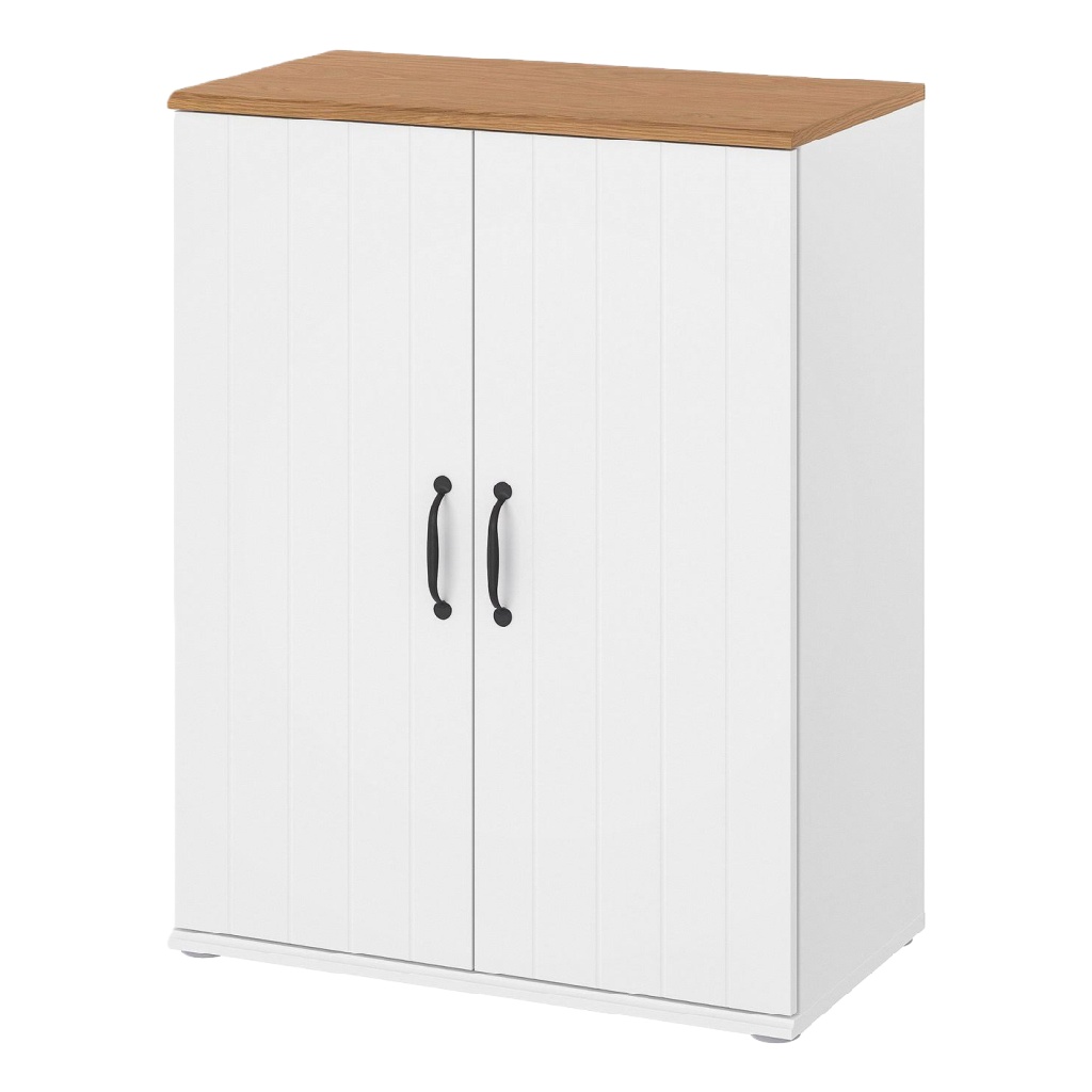 Buffet 2 portes, blanc et chêne