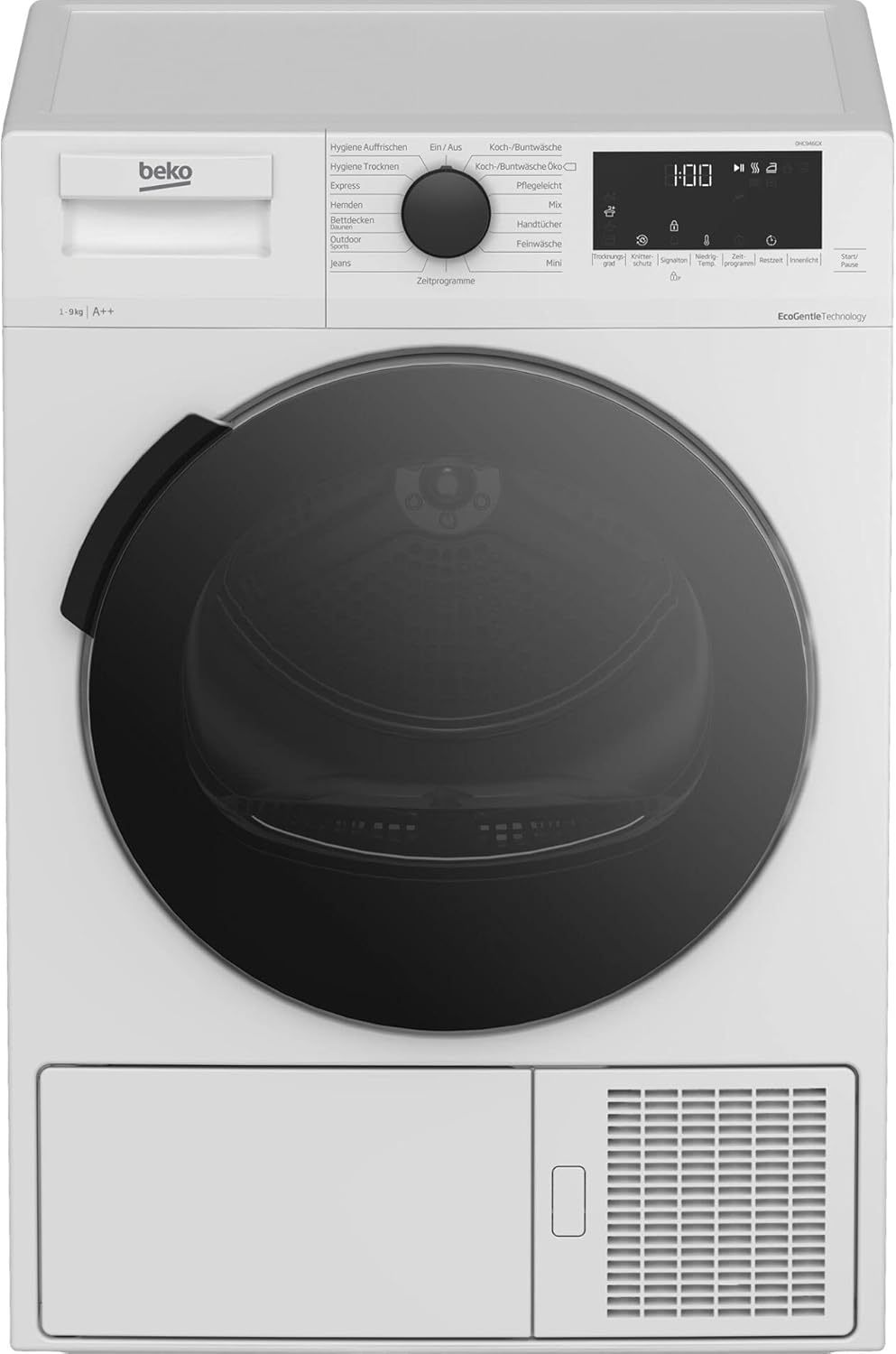 Beko DHC946GX b300 Wärmepumpentrockner, Wäschetrockner, 9 kg, Frontlader, AquaWave Schontrommel, Hygiene Trocknen & Hygiene Auffrischen, 15 Programme, Weiß
