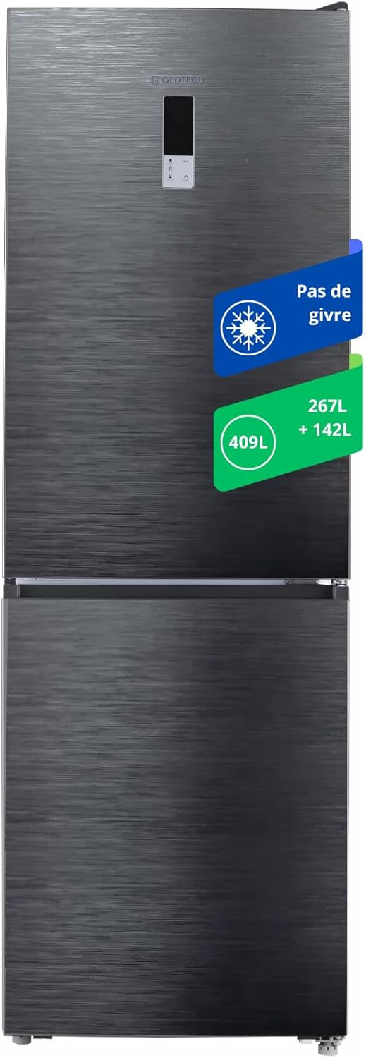 GEDTECH Réfrigérateur combiné GCB409NFDX congélateur bas 409L (267L + 142L) - No Frost (Pas de Givre) - Dark Inox