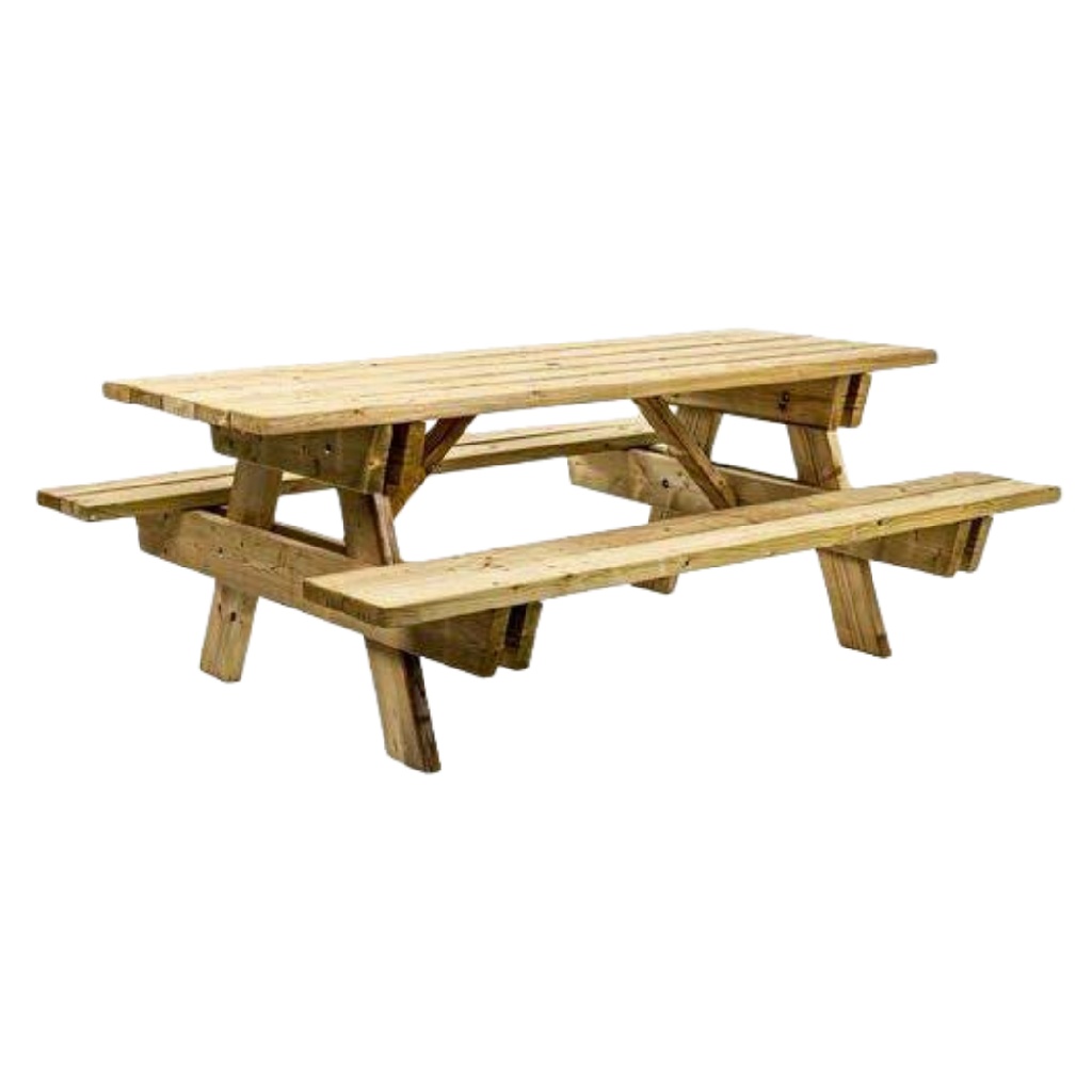 Table de pique-nique en bois massif avec bancs intégrés – Mobilier de jardin rustique
