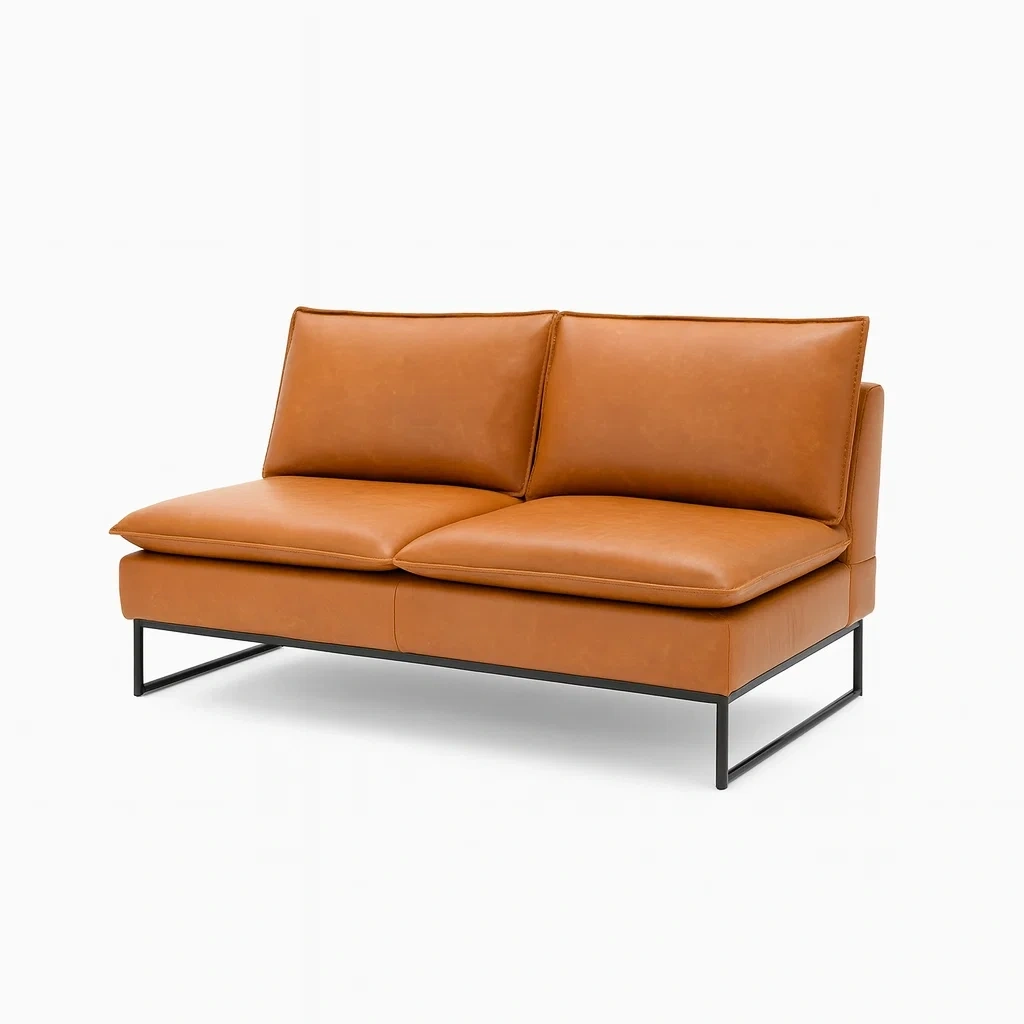 Canapé 2 places en cuir synthétique et métal cognac