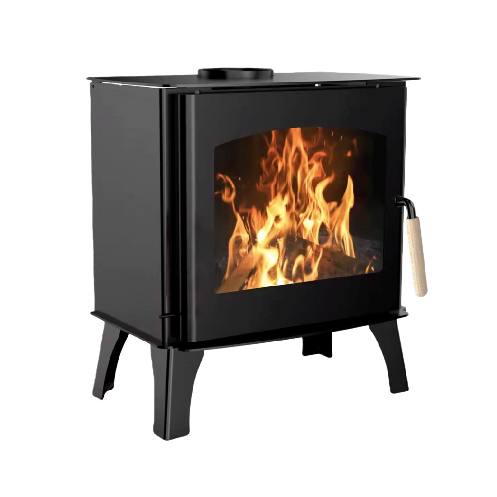 Poêle à Bois en Acier avec Porte Vitrée – Chauffage Écologique 7 kW – Design Moderne sur Pieds
