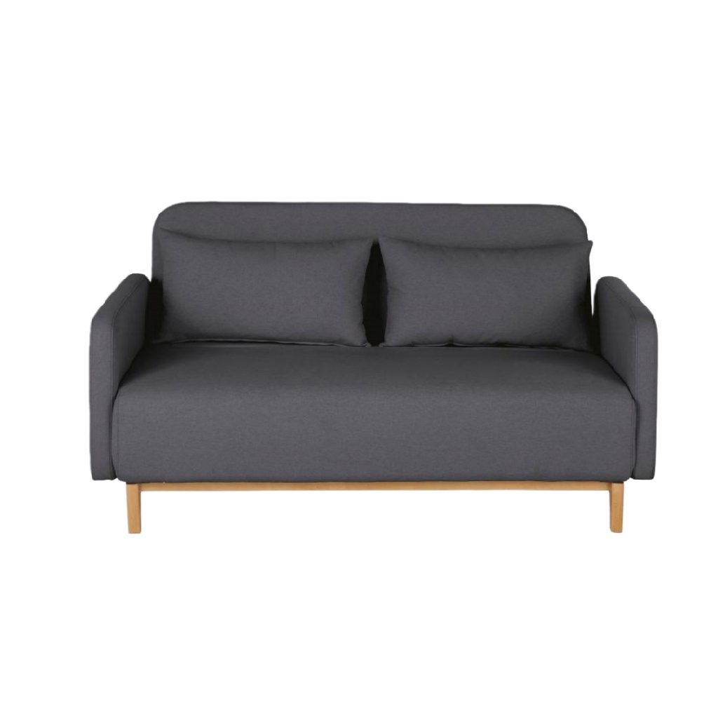 Canapé 2 places en tissu gris foncé – design scandinave avec pieds en bois – style moderne et compact