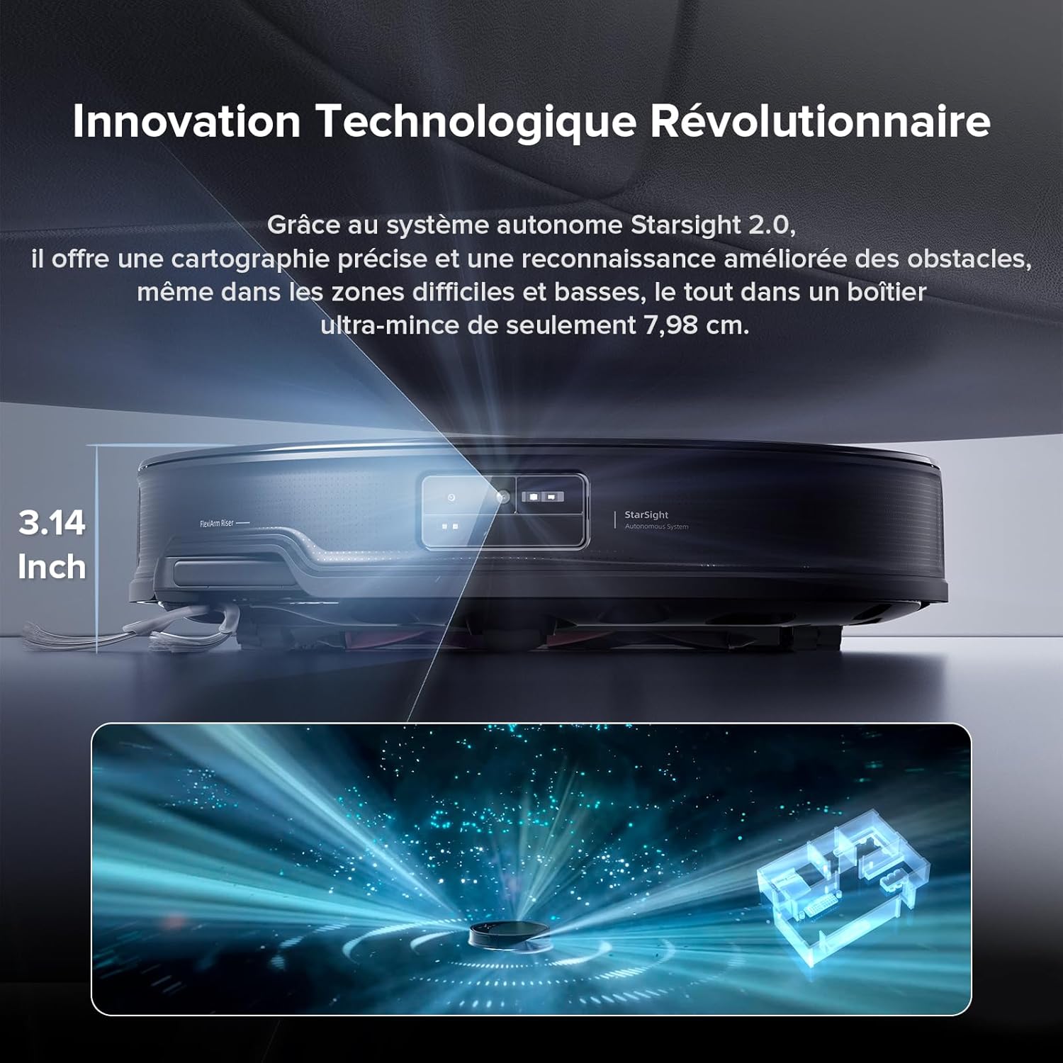 roborock Saros 10R Robot Aspirateur, Brosse et Serpillère Relevables et Extensibles, Triple Système Anti-Enchevêtrement, Station Multifonctionnelle 4.0, Évitement Avancé des Obstacles, 7,98cm Mince