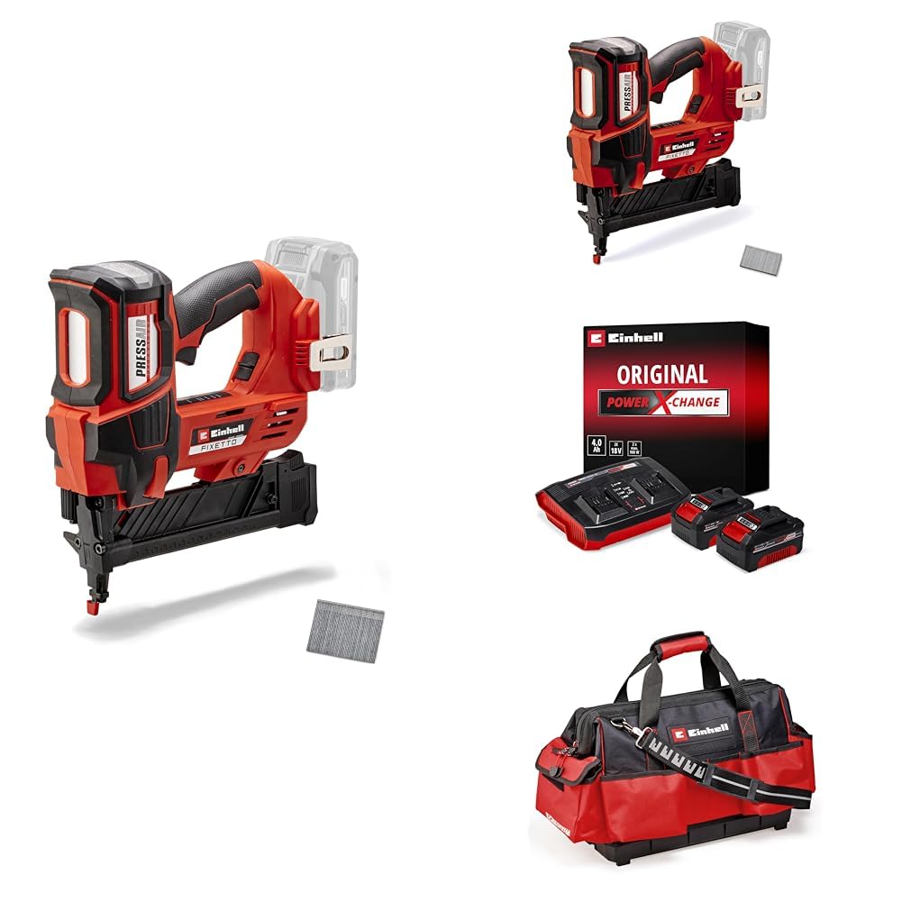 Einhell Professional Pack 2 machines sans fil - Power X-Change (Cloueuse FIXETTO 18/50 N, Agrafeuse FIXETTO 18/38 S) + Twincharger et 2 Batteries 4,0A