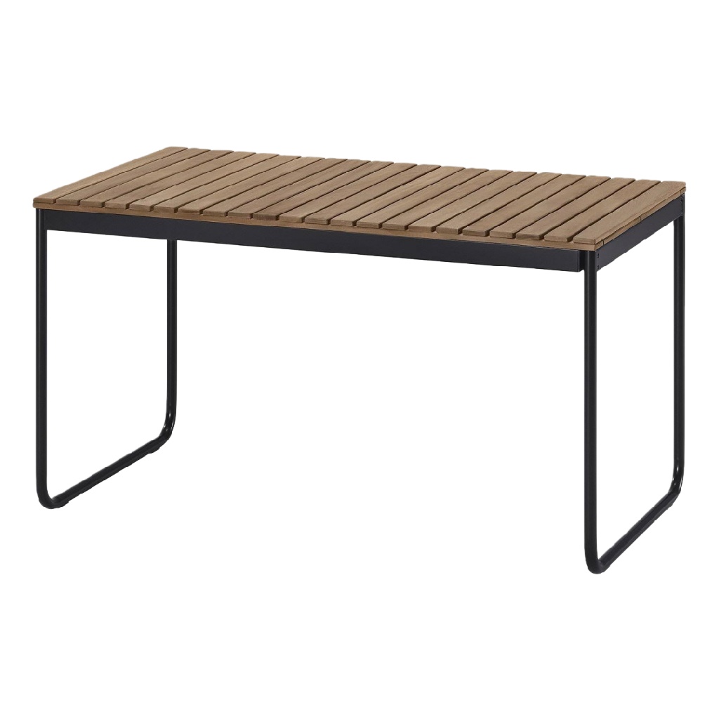 Table de jardin rectangulaire – structure en acier noir et plateau à lattes en bois
