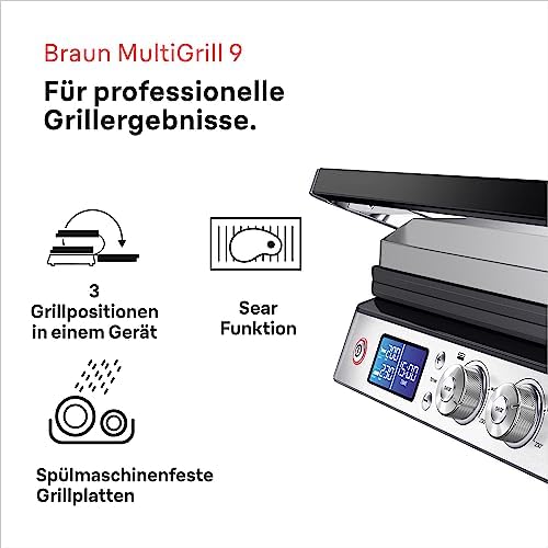 Braun MultiGrill 9 CG 9047, Appareil Panini Électrique avec Plaques de Grillage, Cuisson, Gaufres, 2 Thermostats Indépendants, 3 Positions Cuisson, Plaques Lavables au Lave Vaisselle, 2000W, Noir/Inox : Cuisine et Maison